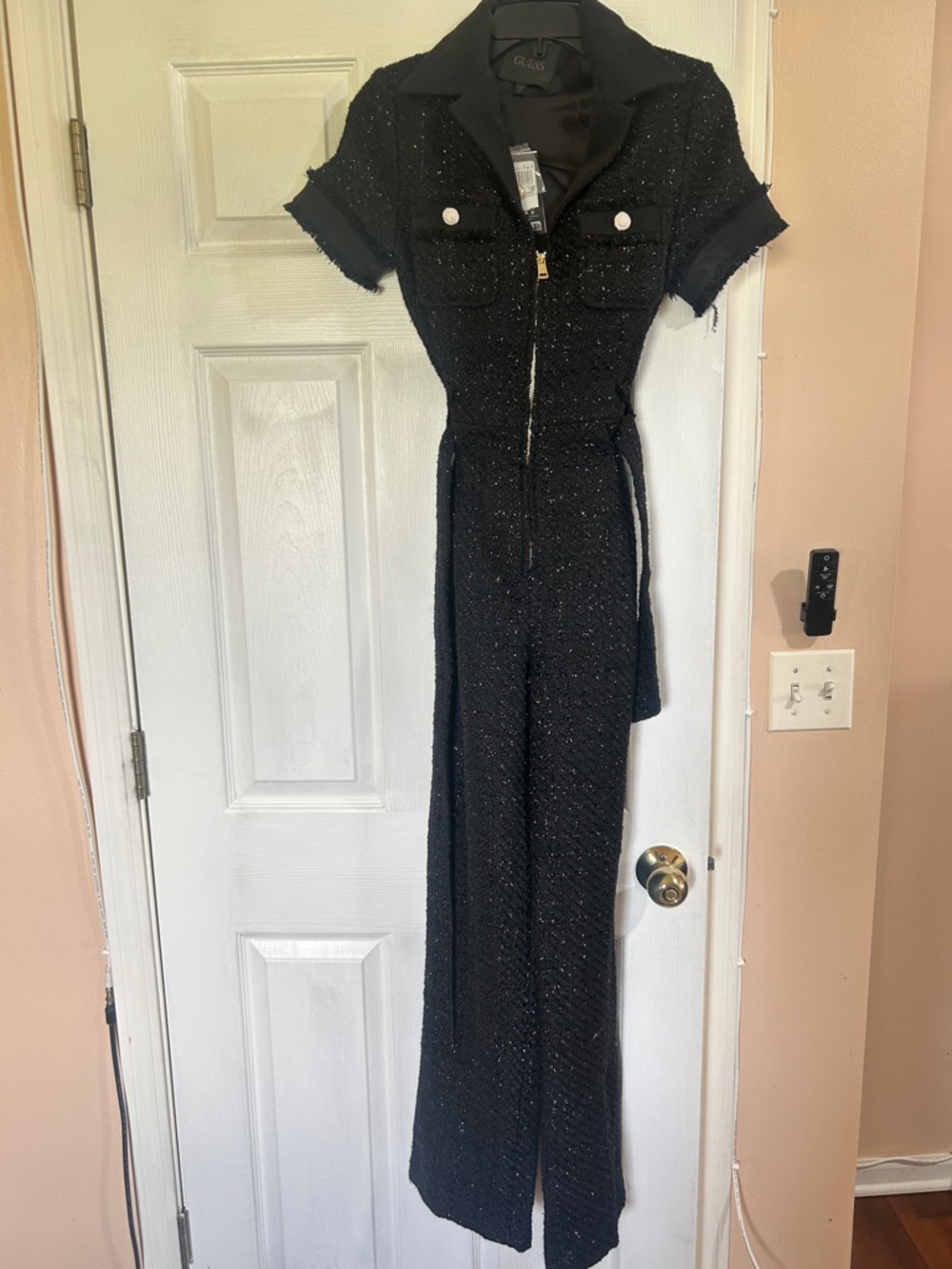 Guess Black Satin-Look Jacket with Branded Neck Label